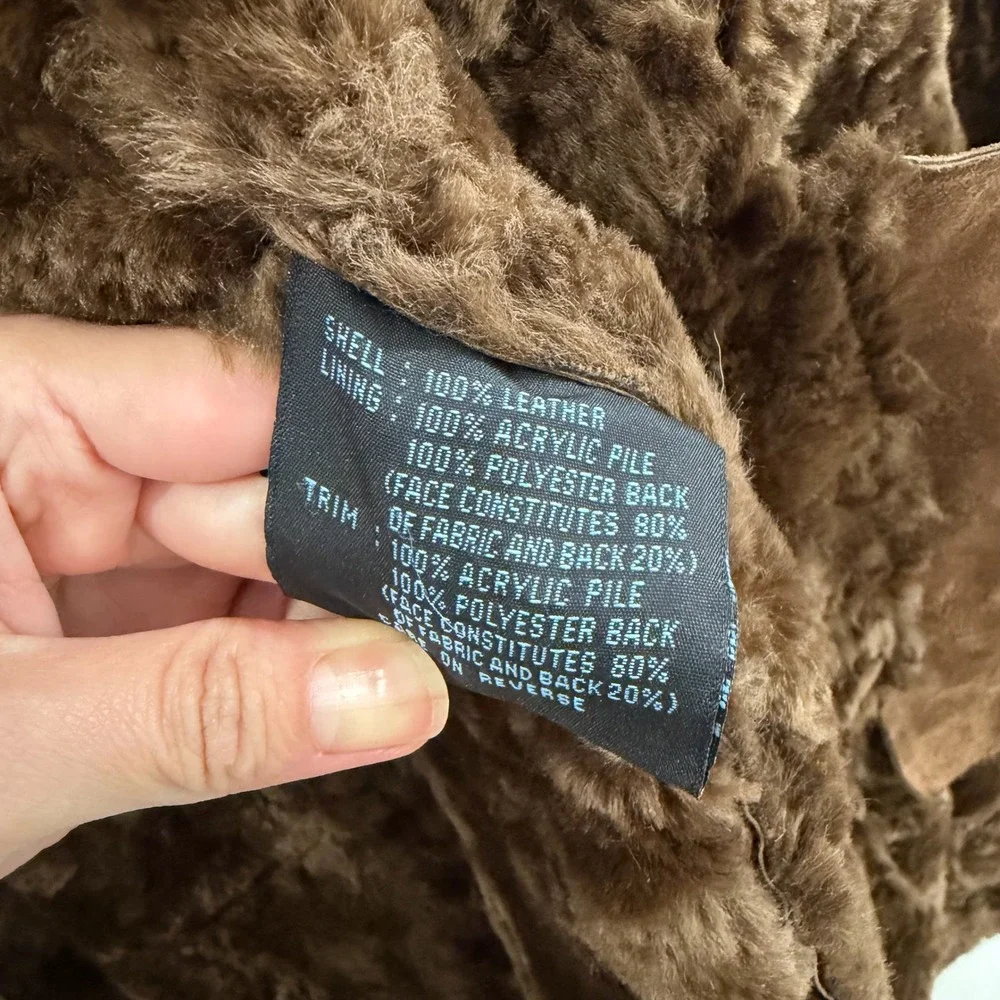 Vintage Y2K Penny Lane 70s Retro 100% Leather Faux Fur Kenneth Cole Brown Coat M - Picture 8 of 13